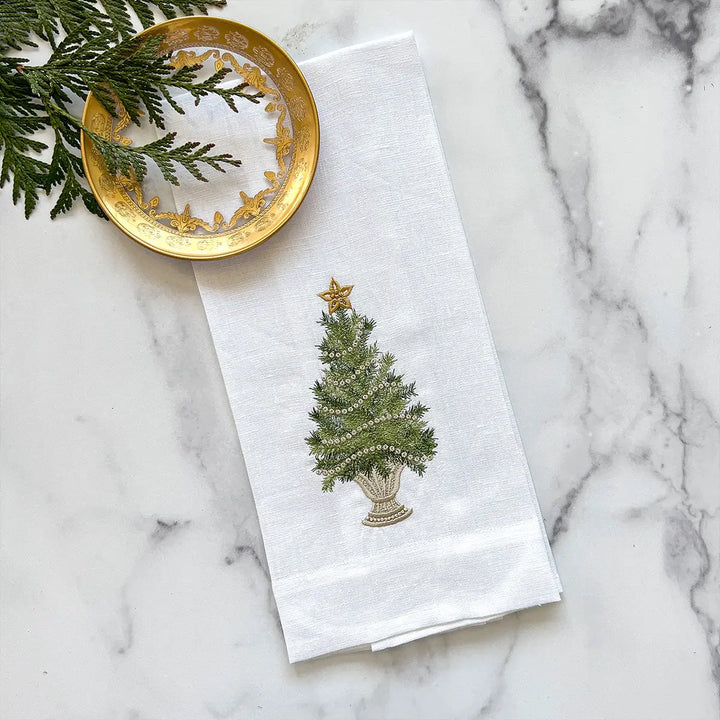TOWEL LINEN CRISTMAS TREE WITH GOLD TRIM