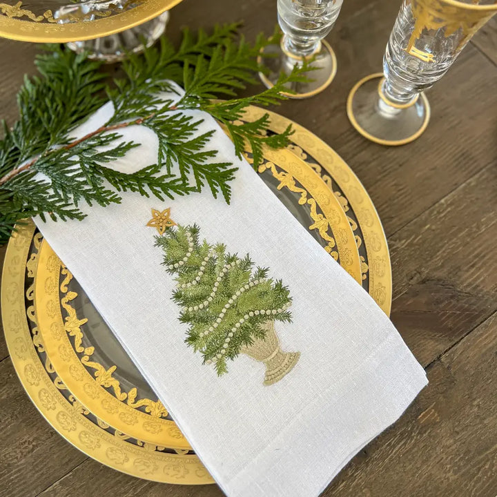TOWEL LINEN CRISTMAS TREE WITH GOLD TRIM