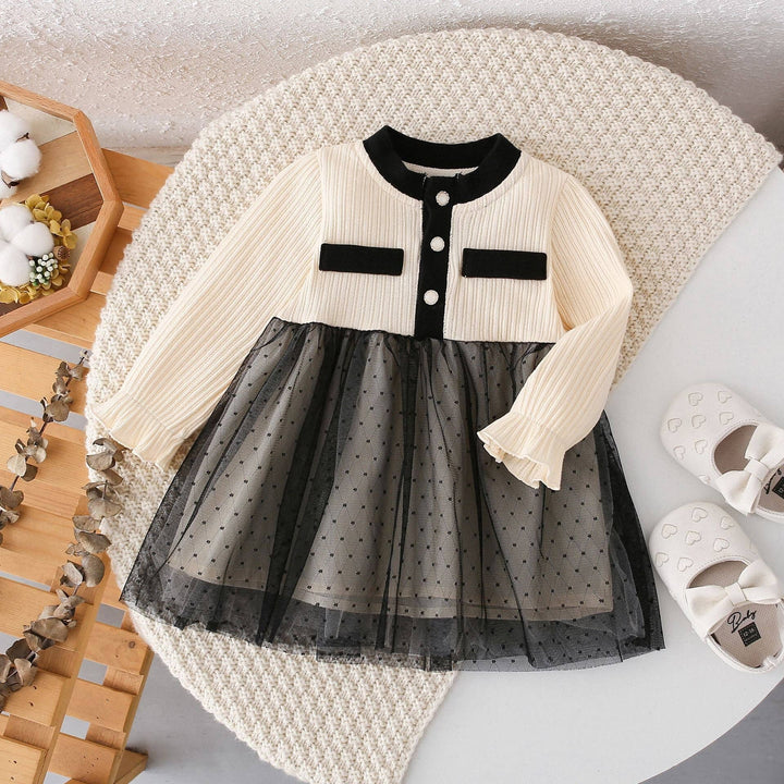 DRESS TULLE PATCHWORK LONG SLEEVE