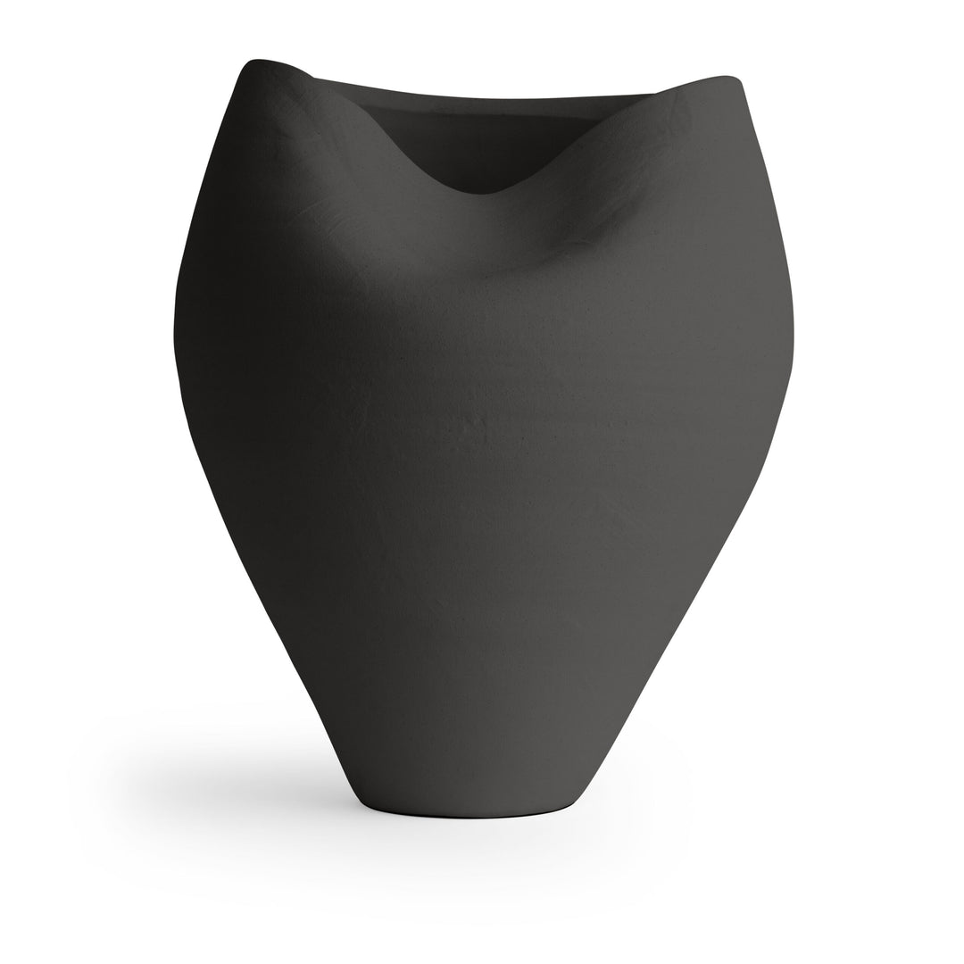 VASE BLACK CERAMIC INDENTATION 11W 14H