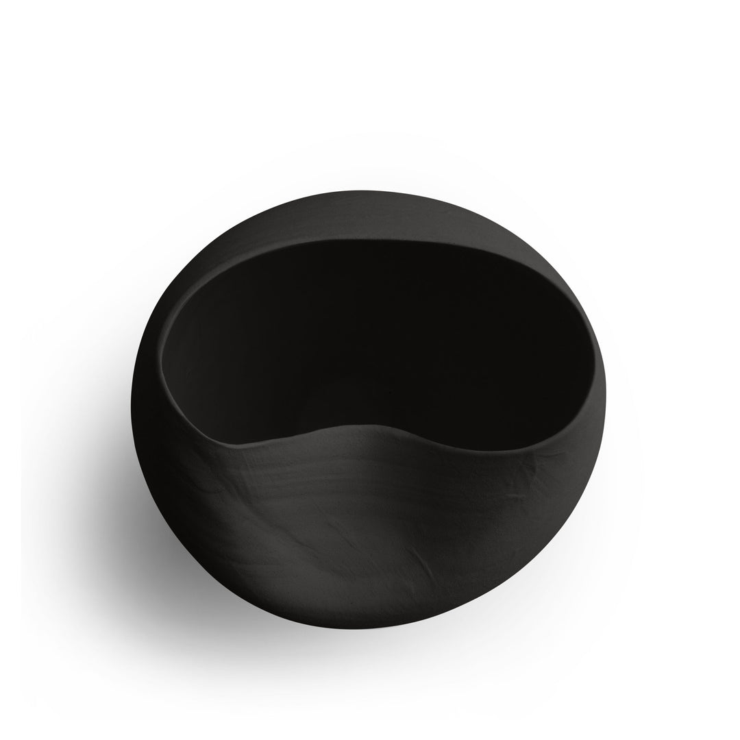VASE BLACK CERAMIC INDENTATION 11W 14H