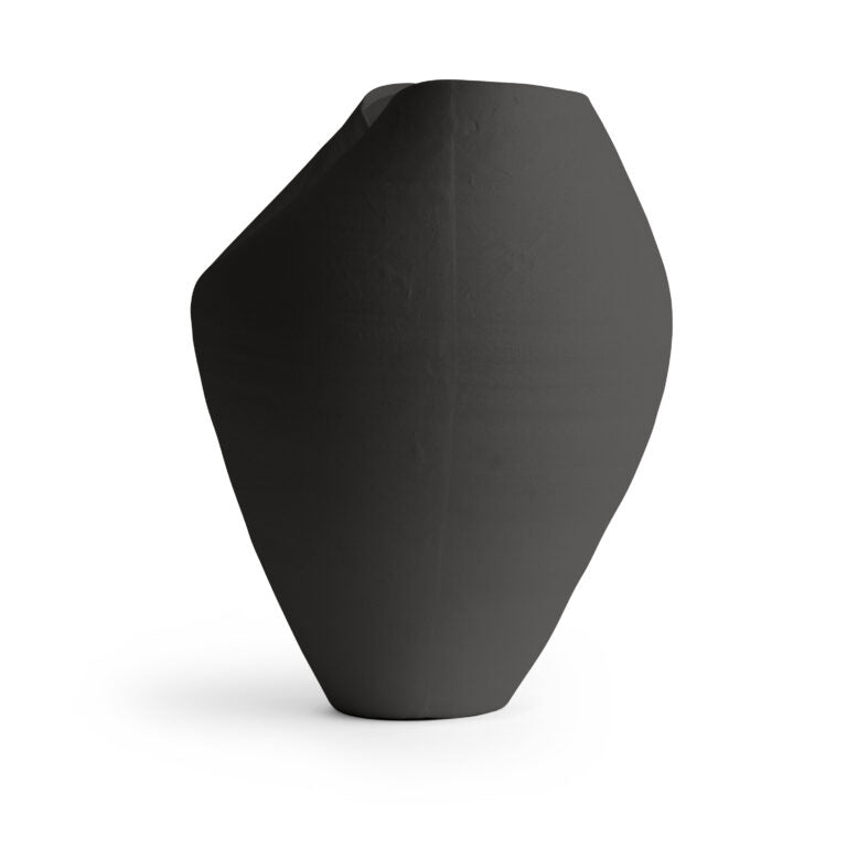 VASE BLACK CERAMIC INDENTATION 11W 14H