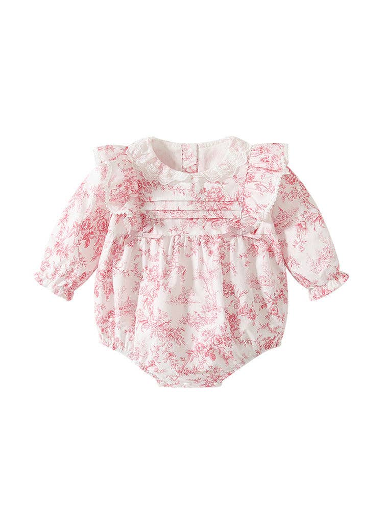 BODYSUIT FLOWER PATTERN LACE-TRIM COLLAR