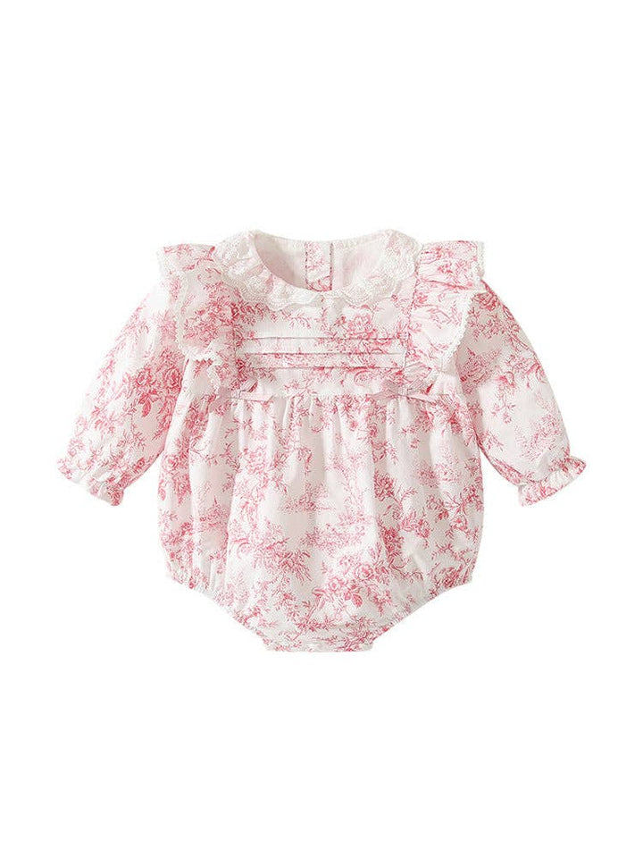 BODYSUIT FLOWER PATTERN LACE-TRIM COLLAR