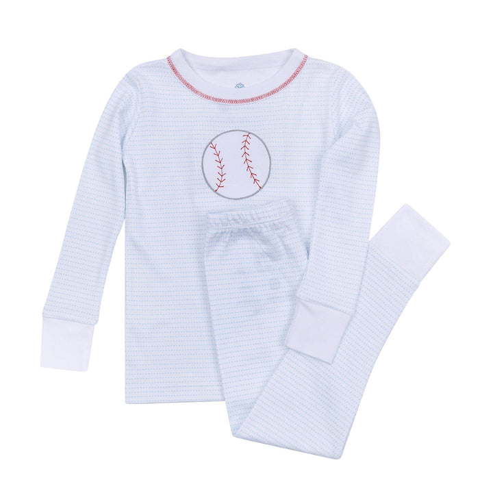 PAJAMAS LONG SLEEVE APPLIQUE BASEBALL LIGHT BLUE