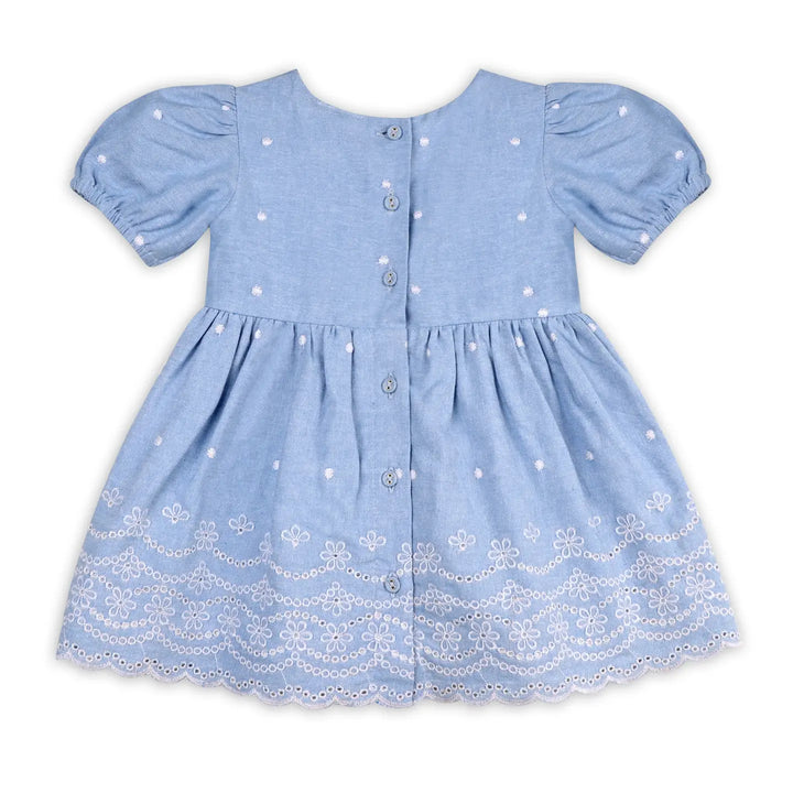 DRESS CHAMBRAY BABY DRESS+BLOOMER OCEAN BLUE