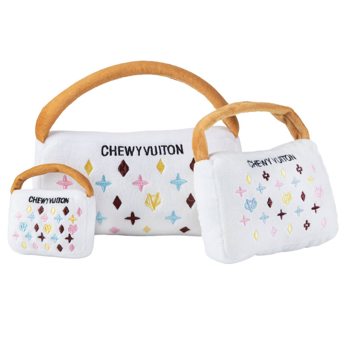 DOG TOY WHITE CHEWY VUITON PURSE