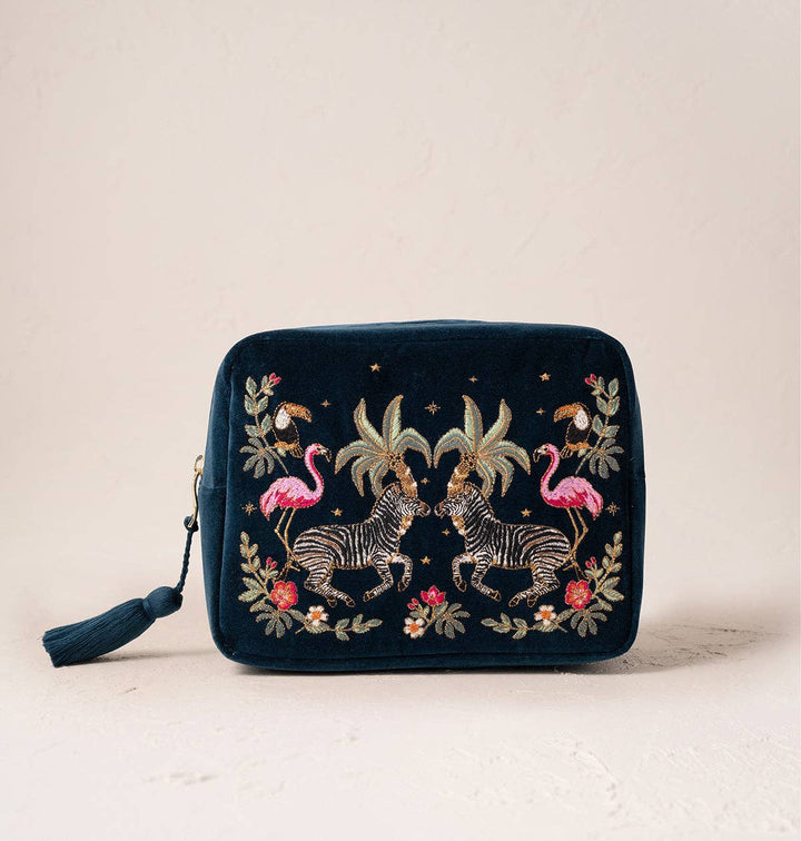 WASH BAG WILD ZEBRA PALM NAVY