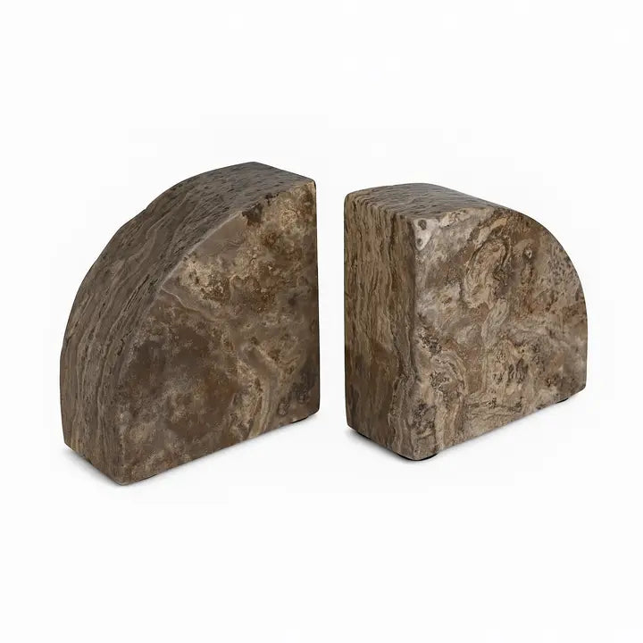 S/2 BOOKENDS TRAVERTINE GREY