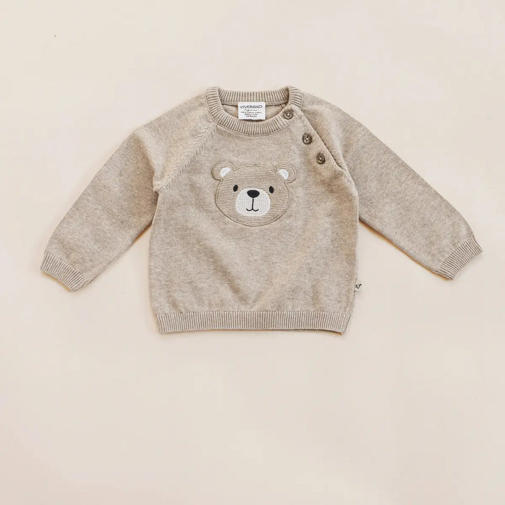 PULLOVER APPLIQUE TEDDY BEAR OAT HEATHER