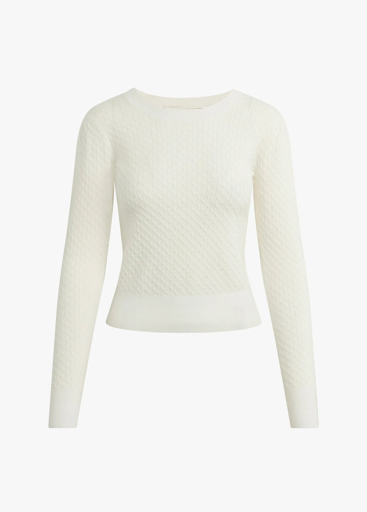 CREWNECK MINI CABLE PATTERN WHITE