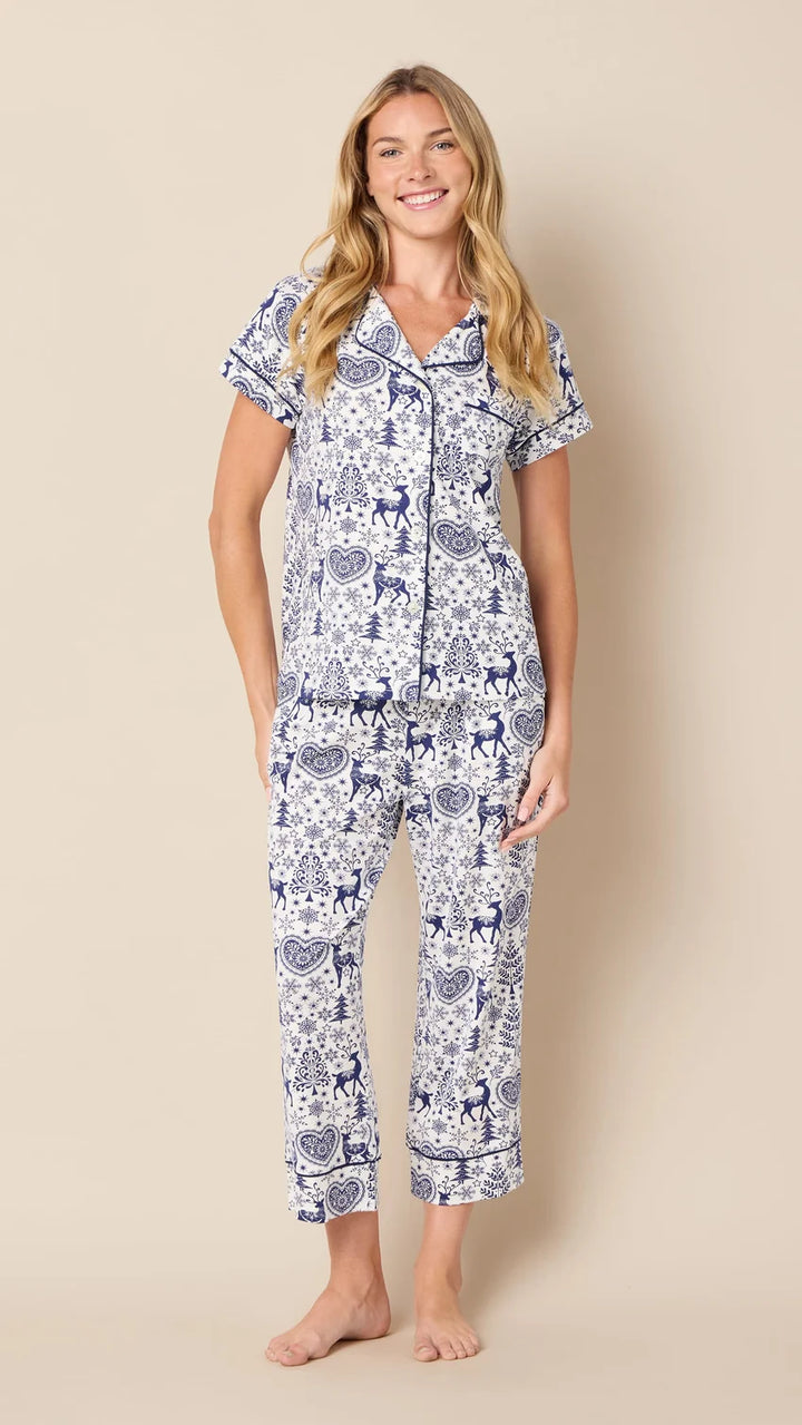 PAJAMA SET CAPRI HOLLY JOLLY BLUE FLANNEL
