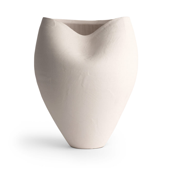 VASE WHITE CERAMIC INDENTATION 11W 14H