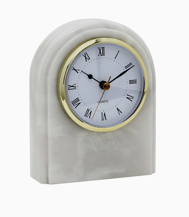 DESK CLOCK PEARL WHITE MARBLE