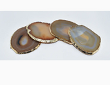 S/4 COASTERS AGATE BROWN W/ GOLD TRIM LG