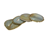 S/4 COASTERS AGATE NATURAL W/ GOLD TRIM LG