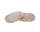 S/4 COASTER ROSE QUARTZ W/GOLD TRIM RD