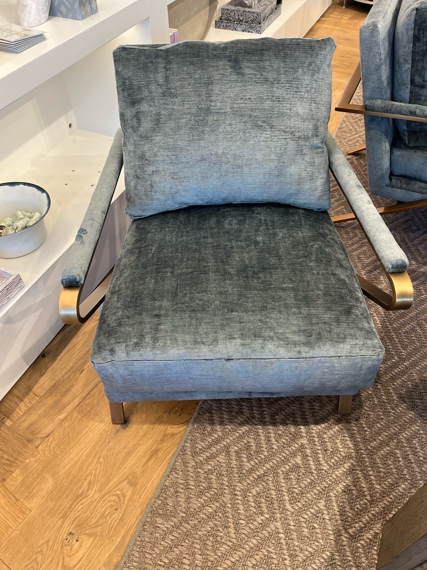 CHAIR WITH BRASS FRAME IN BELLAGIO SLATE FABRIC