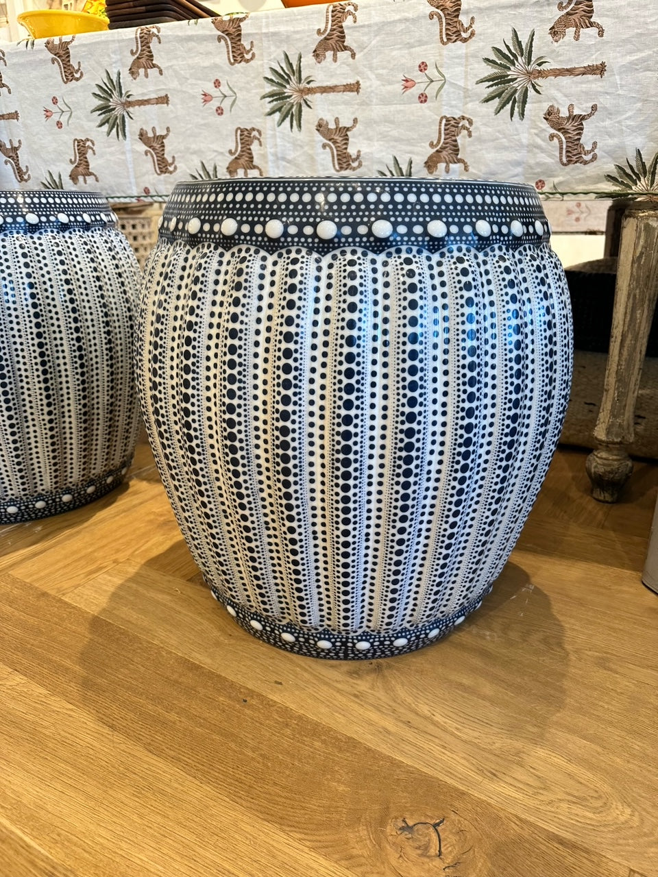 TABLE BLUE HAND PAINTED PORCELAIN LG #73989