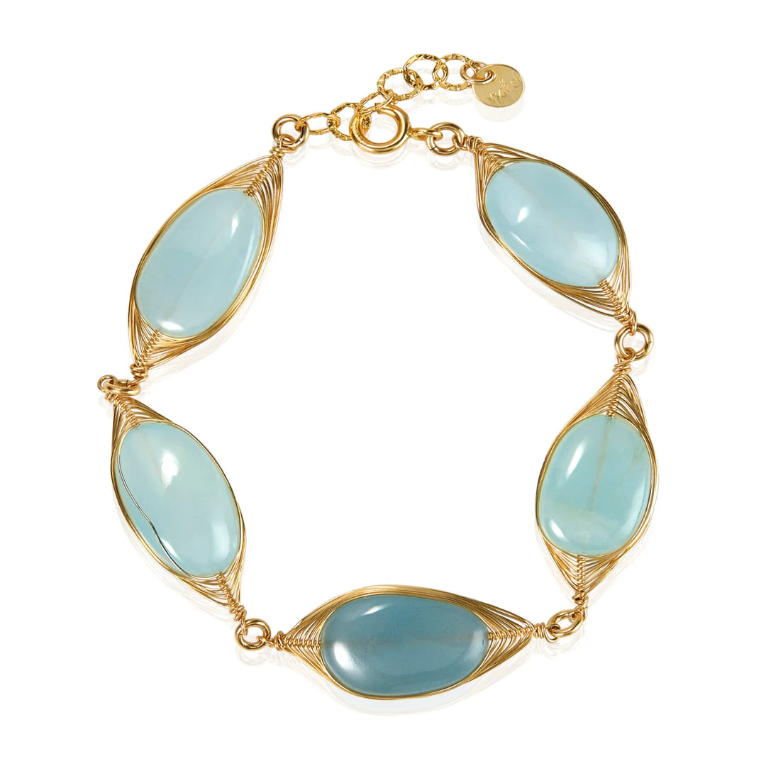 BRACELET GOLD WIRED LILY GEM AQUAMARINE