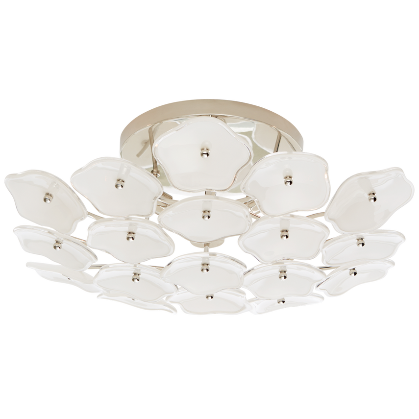 CHANDELIER FLUSH MOUNT IN POLISHED NICKEL CREAM GLASS