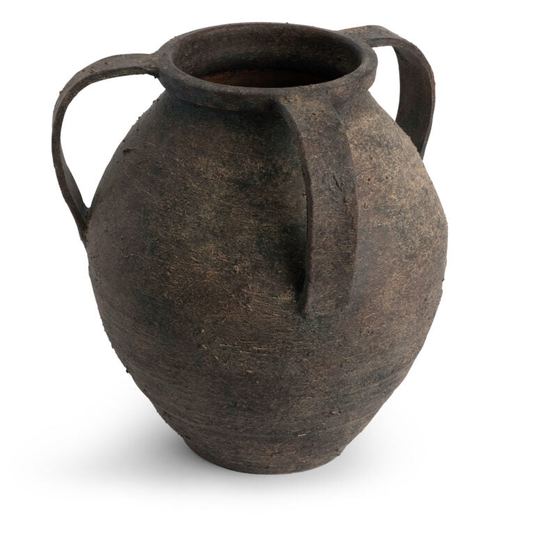 VASE BROWN CERAMIC WITH HANDLES