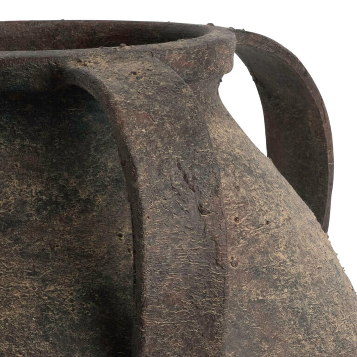 VASE BROWN CERAMIC WITH HANDLES
