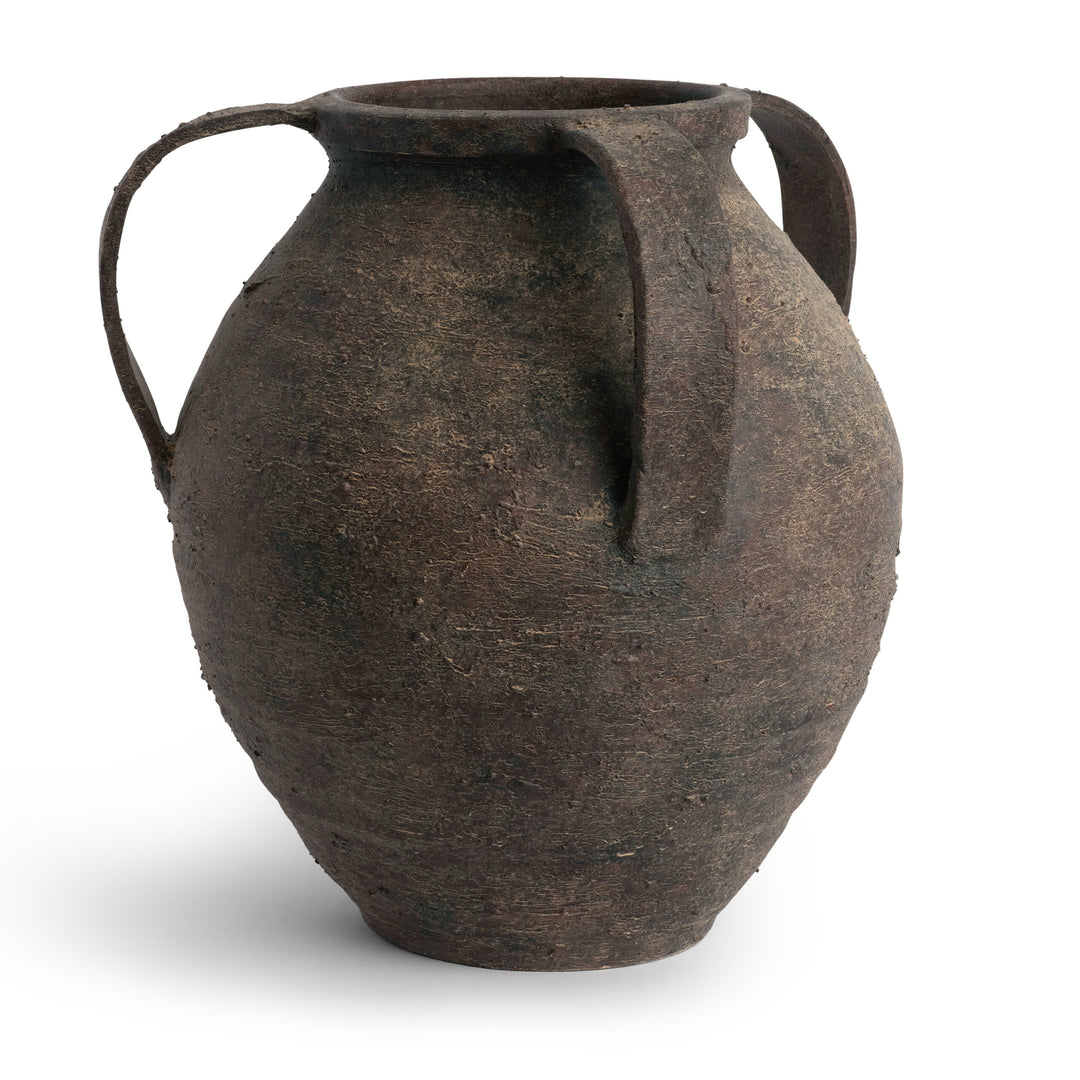 VASE BROWN CERAMIC WITH HANDLES