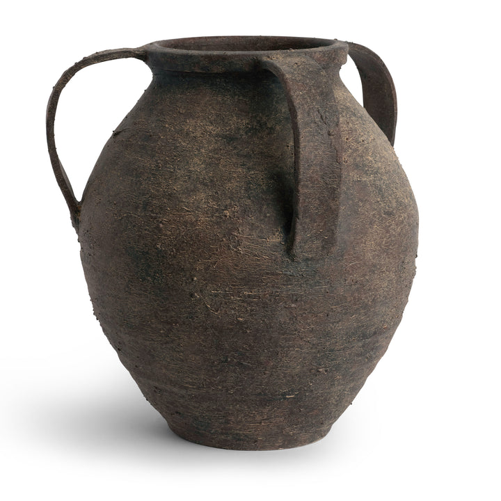 VASE BROWN CERAMIC WITH HANDLES