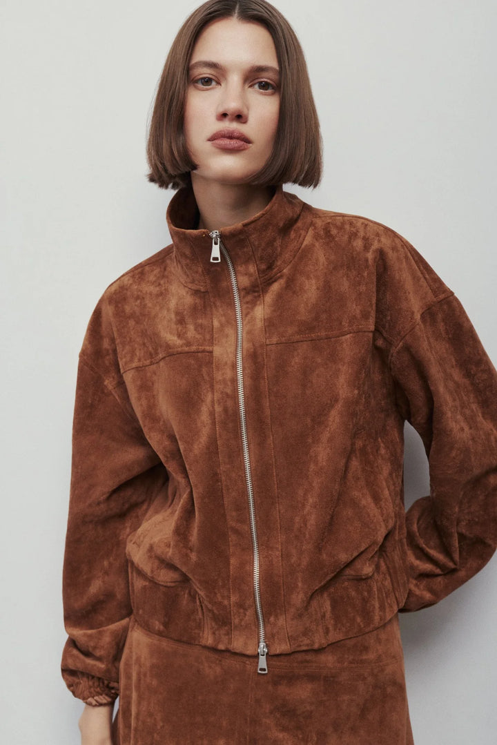BOMBER JACKET FAUX SUEDE AUDE LIGHT CHESTNUT