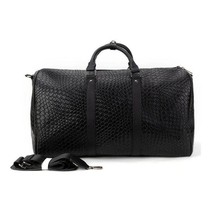 DUFFLE BAG WOVEN VEGAN LEATHER BLACK