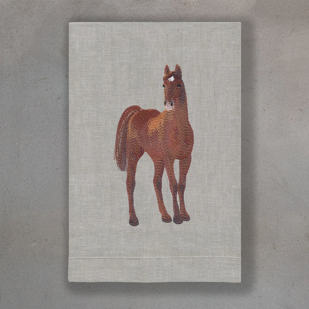 GUEST TOWEL LINEN HORSE CHESTNUT