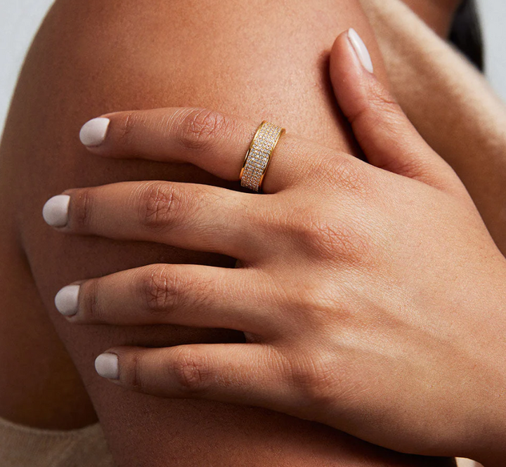 RING PETIT PAVE THICK STACKING WHITE TOPAZ