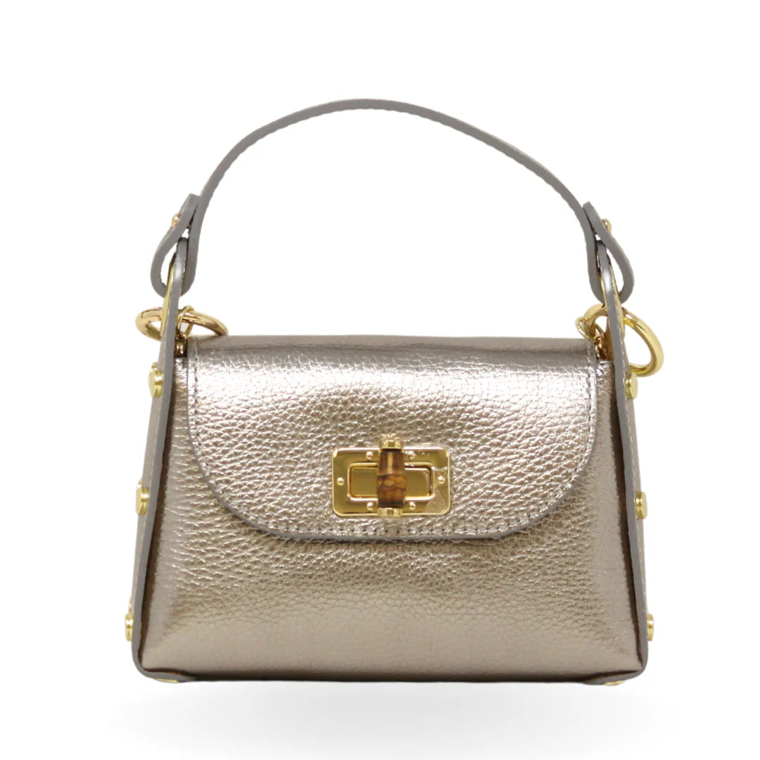 CROSSBODY BAG GENUINE ITALIAN LEATHER BAMBOO CLASP