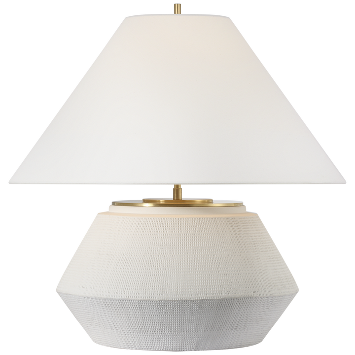 LAMP TABLE PLASTER WHITE W/ LINEN SHADE 23"H