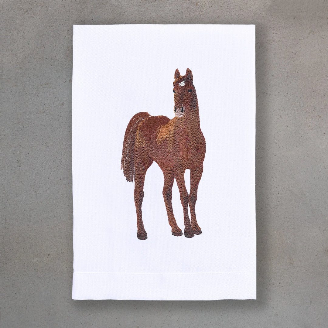 GUEST TOWEL LINEN HORSE CHESTNUT