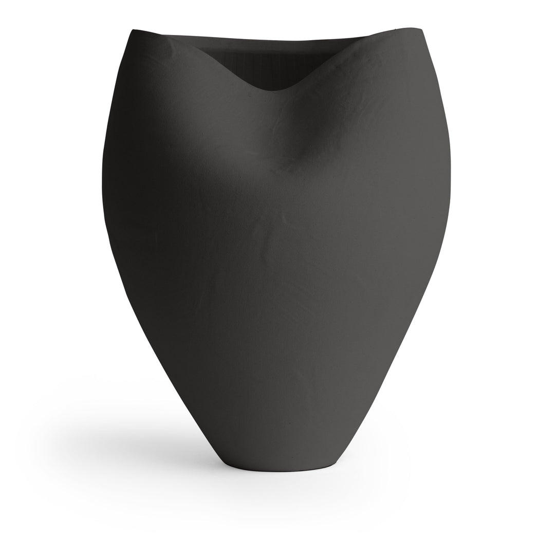 VASE BLACK CERAMIC INDENTATION 14W 17H