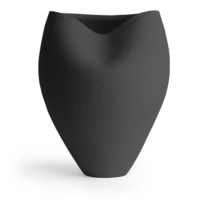 VASE BLACK CERAMIC INDENTATION 14W 17H