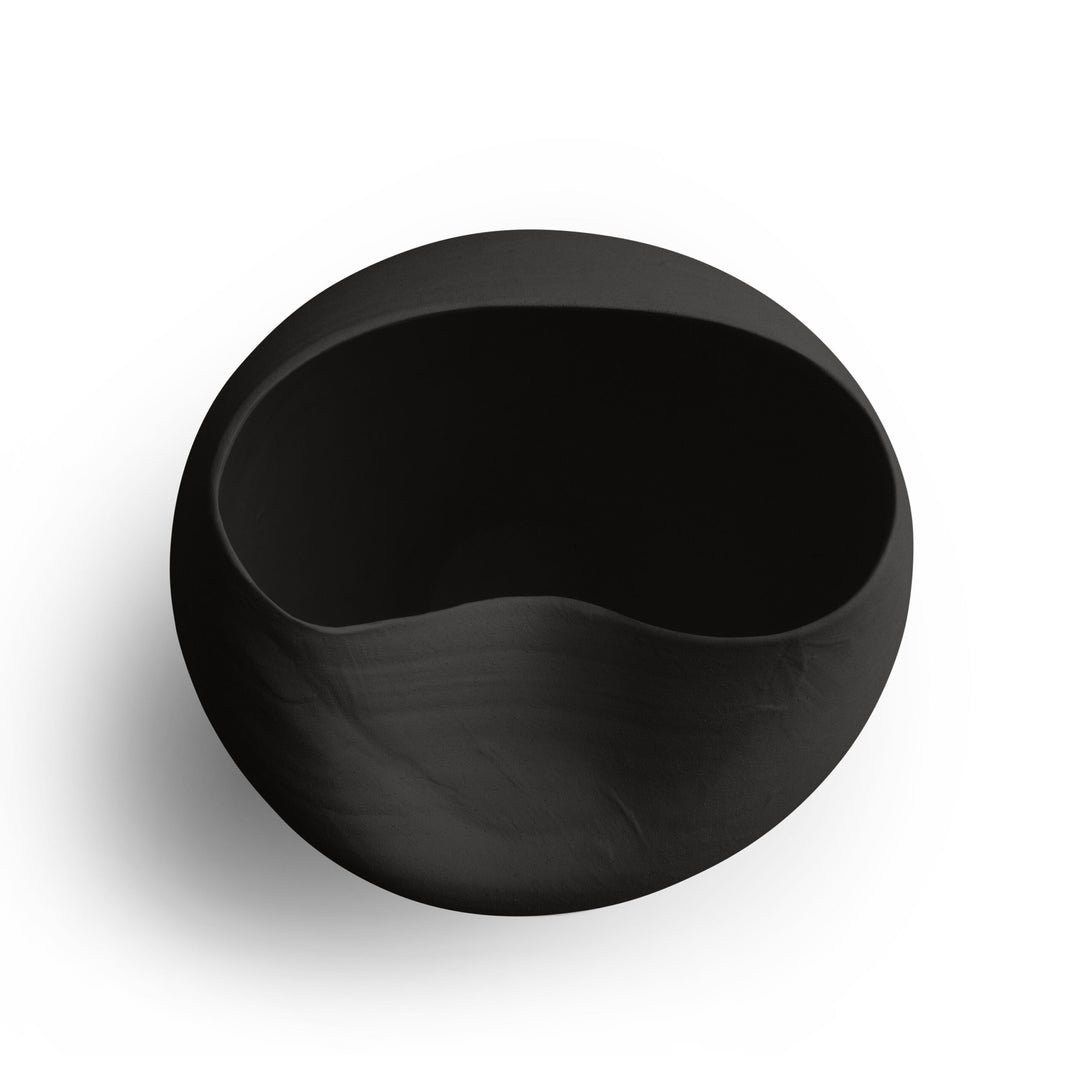 VASE BLACK CERAMIC INDENTATION 14W 17H