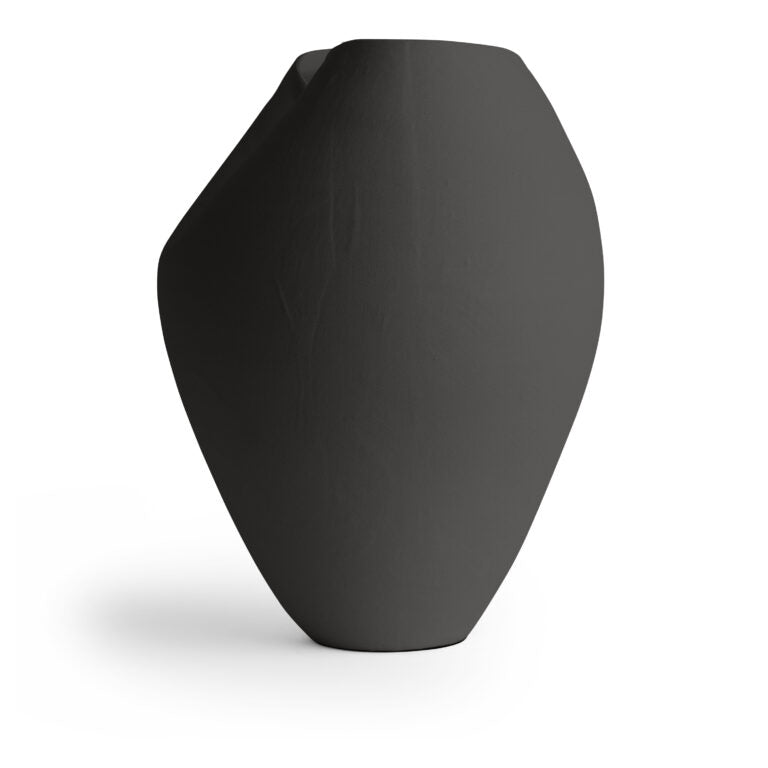 VASE BLACK CERAMIC INDENTATION 14W 17H