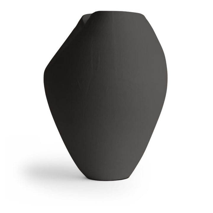 VASE BLACK CERAMIC INDENTATION 14W 17H