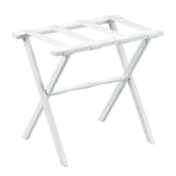 LUGGAGE RACK- WHITE STRAIGHT LEG WOOD WITH WHITE NYLON STRAPS