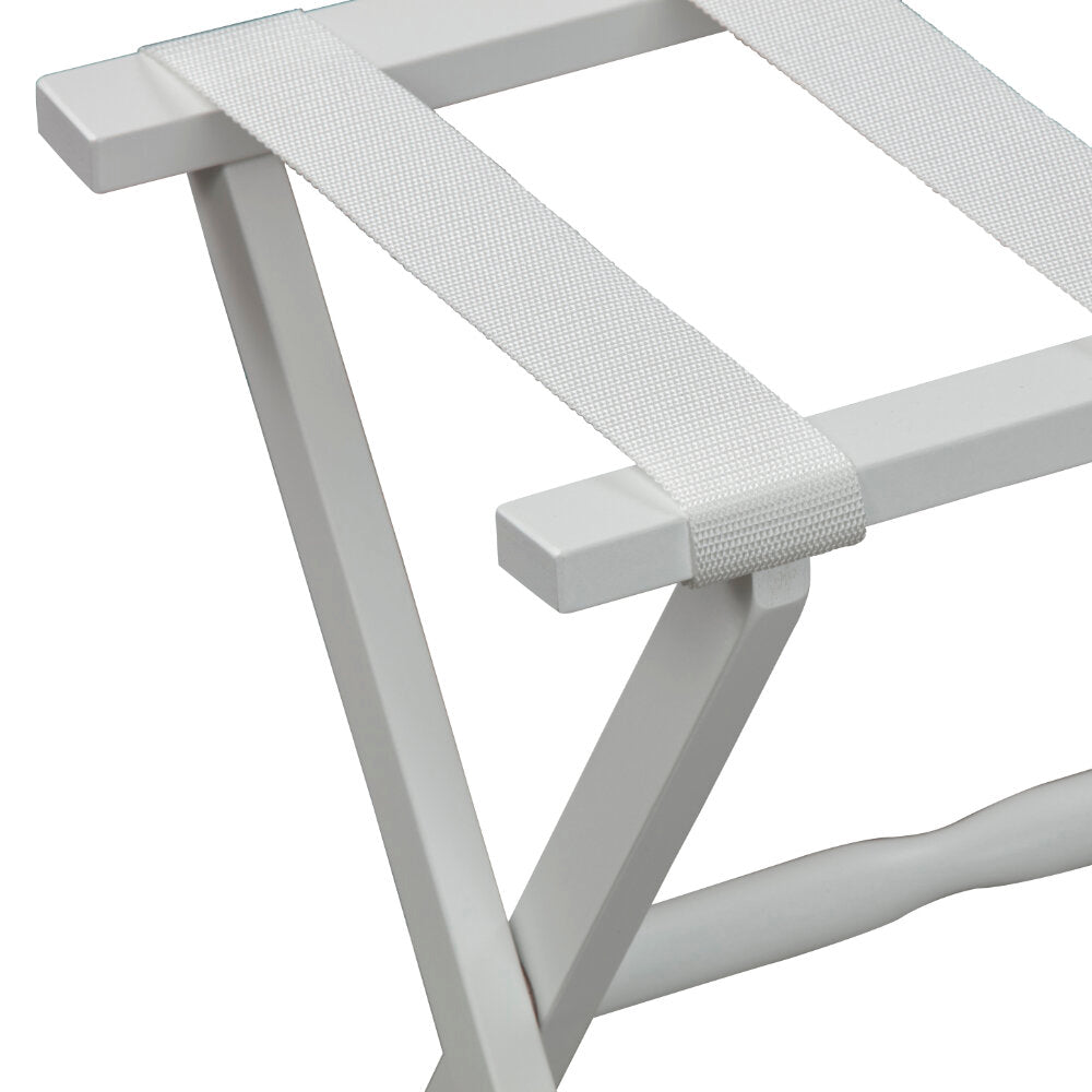 LUGGAGE RACK- WHITE STRAIGHT LEG WOOD WITH WHITE NYLON STRAPS #47598