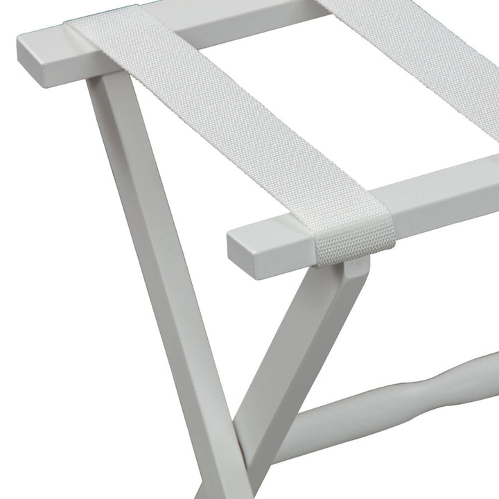 LUGGAGE RACK- WHITE STRAIGHT LEG WOOD WITH WHITE NYLON STRAPS #47598