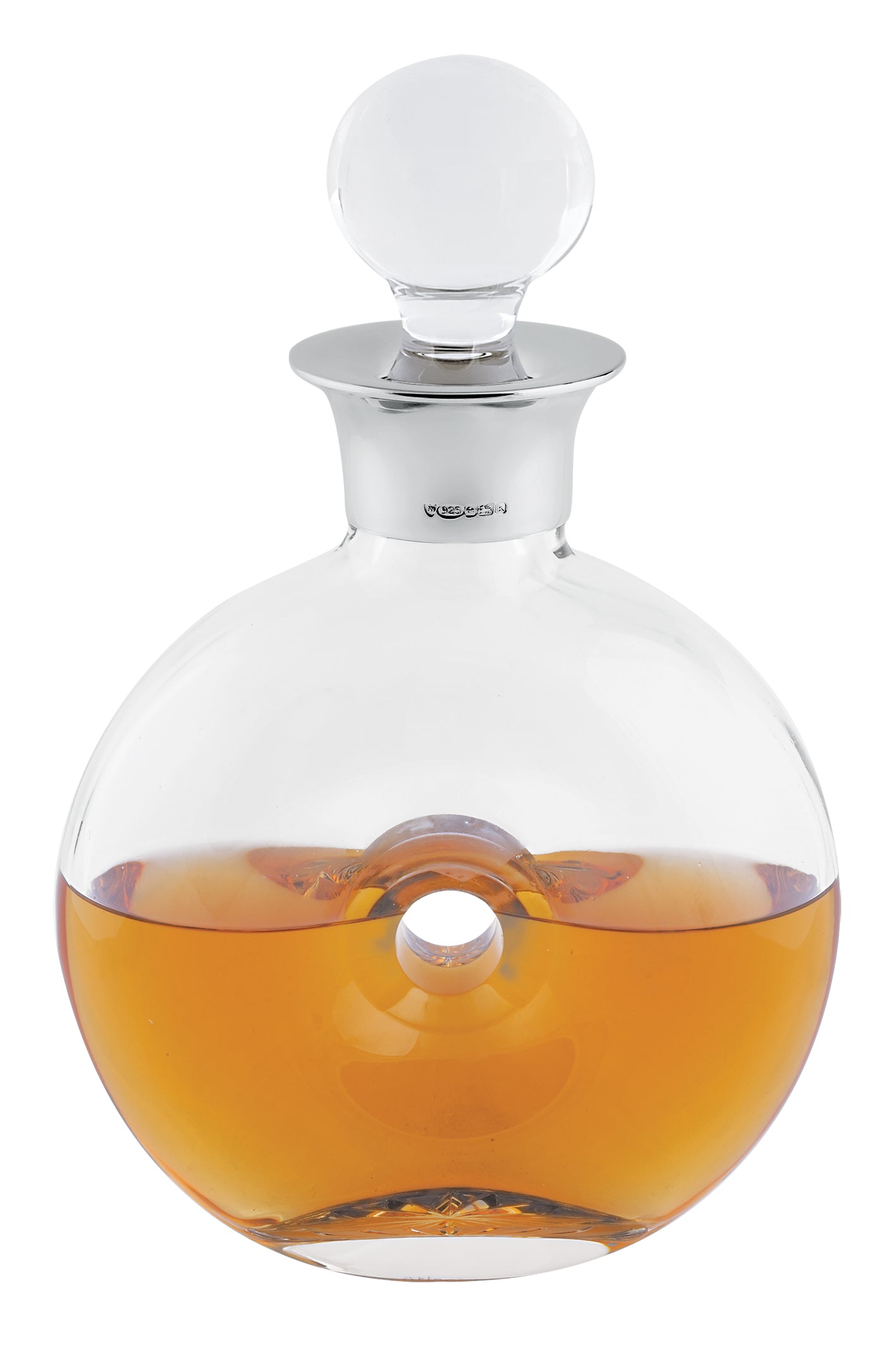 DECANTER ROUND WITH STERLING SILVER MOUNTED COLLAR