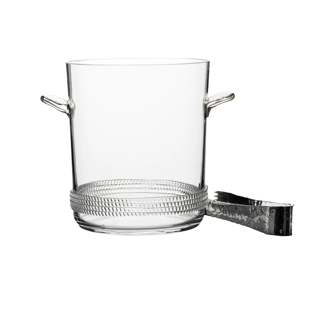 ICE BUCKET CLEAR GLASS WITH TONGS