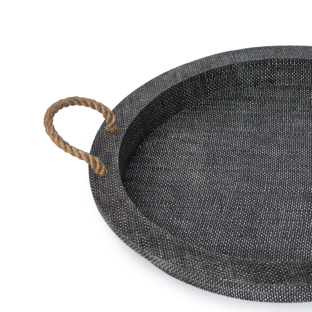TRAY RATTAN WITH ROPE HANDLES ROUND