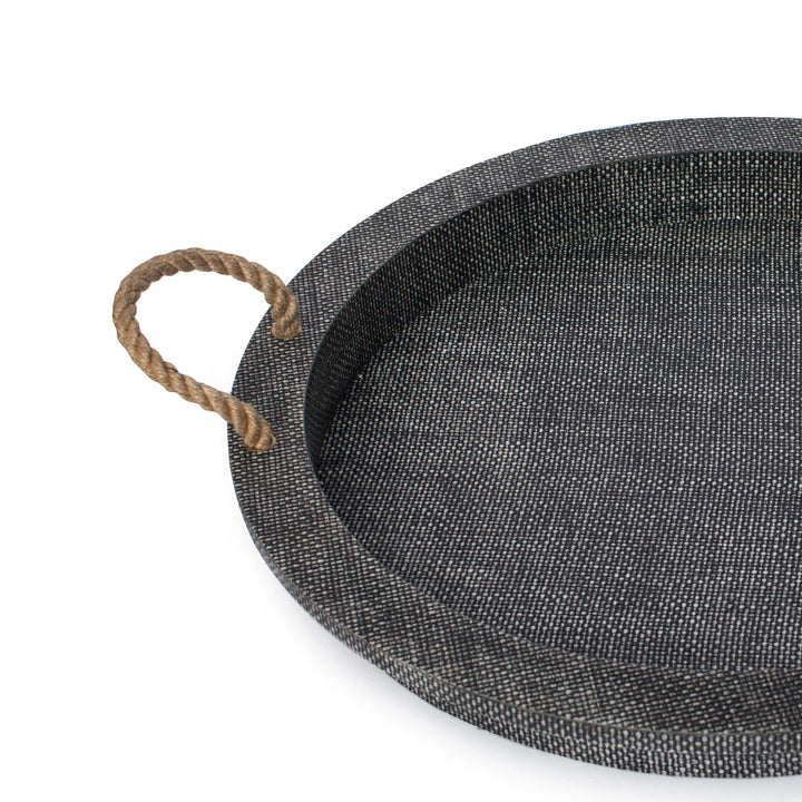 TRAY RATTAN WITH ROPE HANDLES ROUND