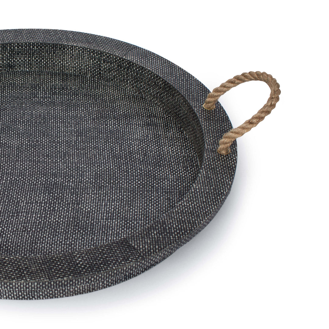 TRAY RATTAN WITH ROPE HANDLES ROUND