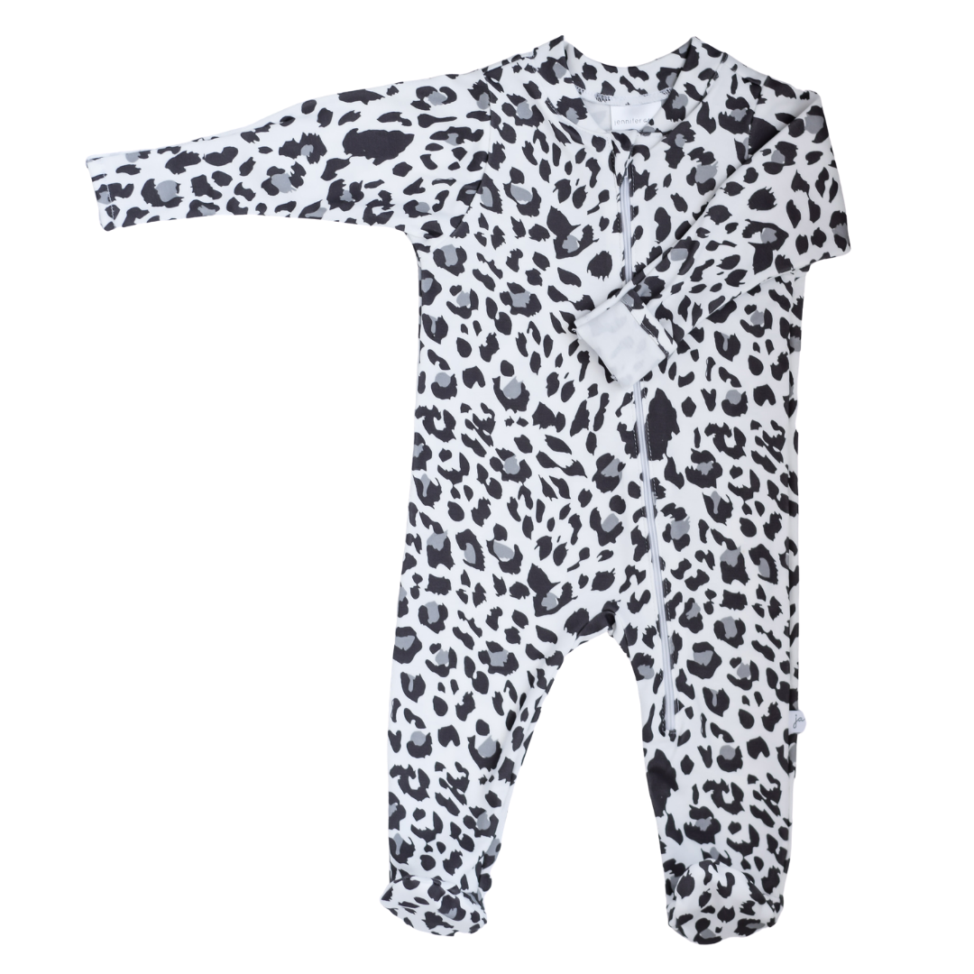 FOOTIE ZIP ORGANIC LEOPARD GRAY (Available in 2 Sizes)
